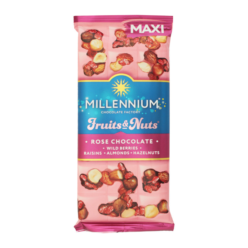 Белый шоколад Millennium с миндалем лесными орехами ягодами и изюмом Fruits&Nuts Rose